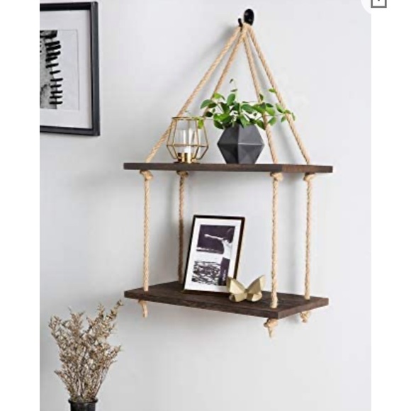 Wood & Rope Hanging Shelf - Picture 1 of 8
